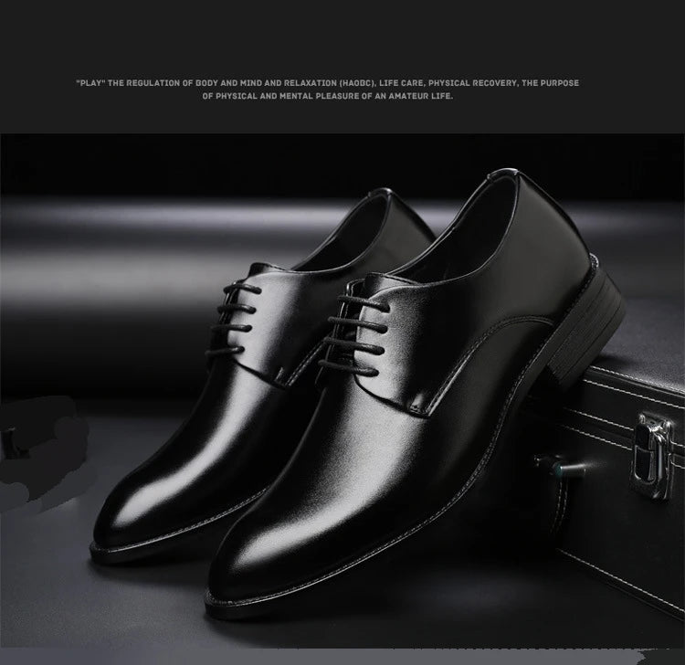 Classic Derby Shoes Men Leather Dress Basic Lace-up Casual Business Wedding Party Comfortable Shoe For Man