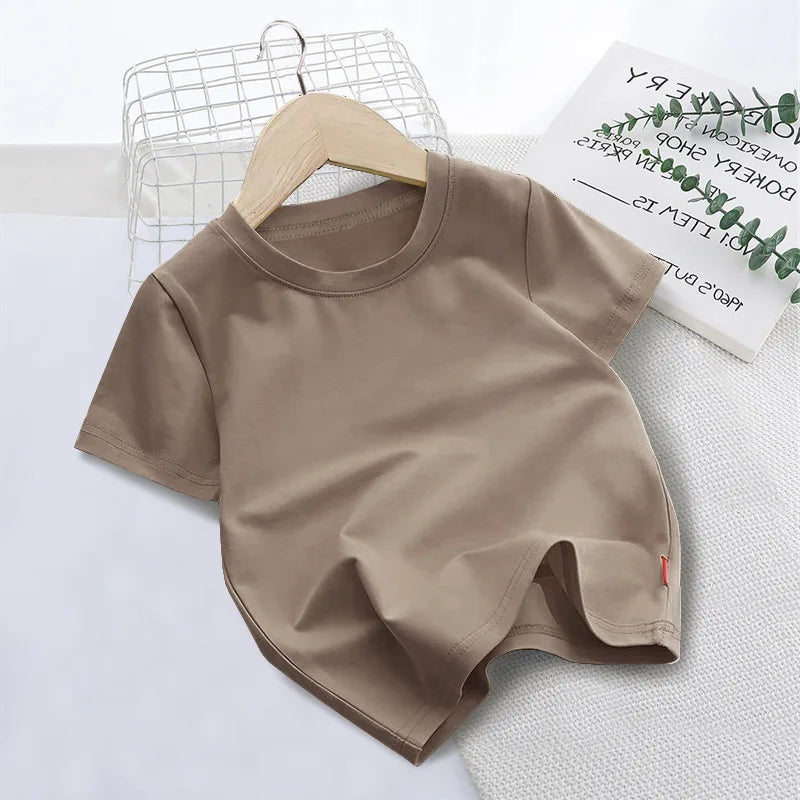 Summer Solid Color Children Cotton T-shirt for Boys Girls White Tops Tees Kids Clothes 2-10Y Student Casual Tee - Clikcy