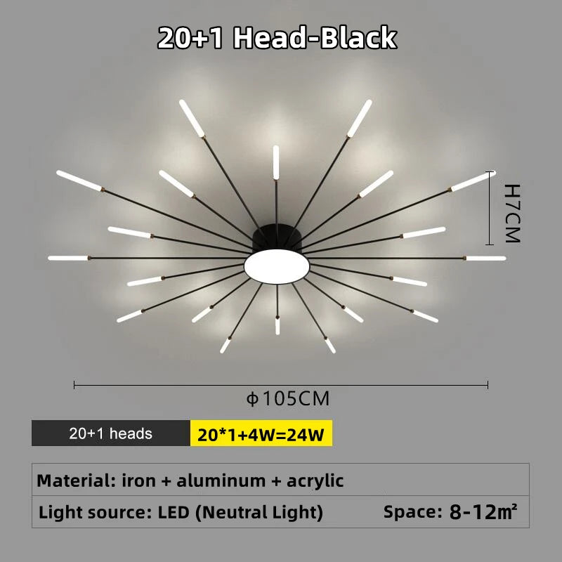 Led Firework Chandelier Dimmable For Living Room Bedroom Milk Yellow Ceiling Chandelier Dining Room LED Ceiling Lamp With Remote