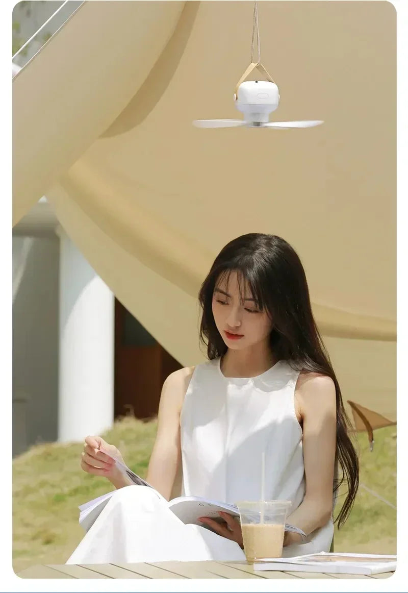Portable Ceiling Fans Outdoor Camping Fan Tent Ventilator Cooler Rechargeable Electric Fan Remote Control LED Lighting - Clikcy