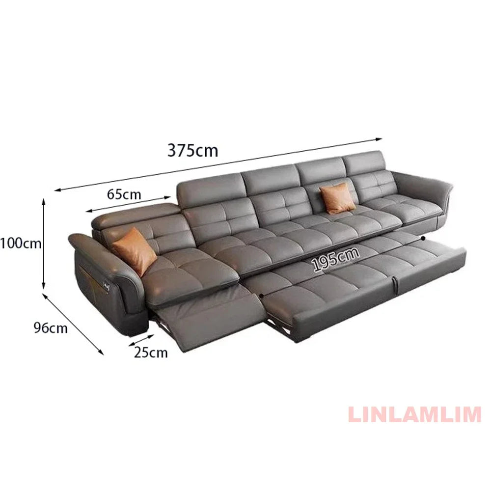 Modern Electric Recliner Sofa Bed with Adjustable Backrest, L-Shaped Multifunctional Italian Genuine Leather Sectional Couch - Clikcy