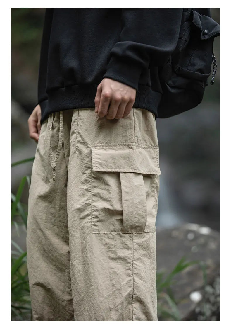 TFETTERS 2025 Autumn Casual Pants Men Waterproof  Thin Mid Waist Solid Color Men Cargo Pants Tourism Outdoors Riding Trousers - Clikcy