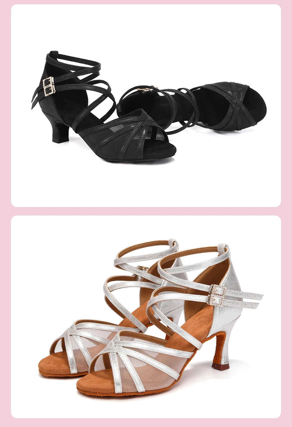 SWDZM Women Latin Dance Shoes Girls Ballroom Dance Shoes Soft Bottom High heel Ladies practice Latin Salsa Shoes heeled 7.5CM - Clikcy