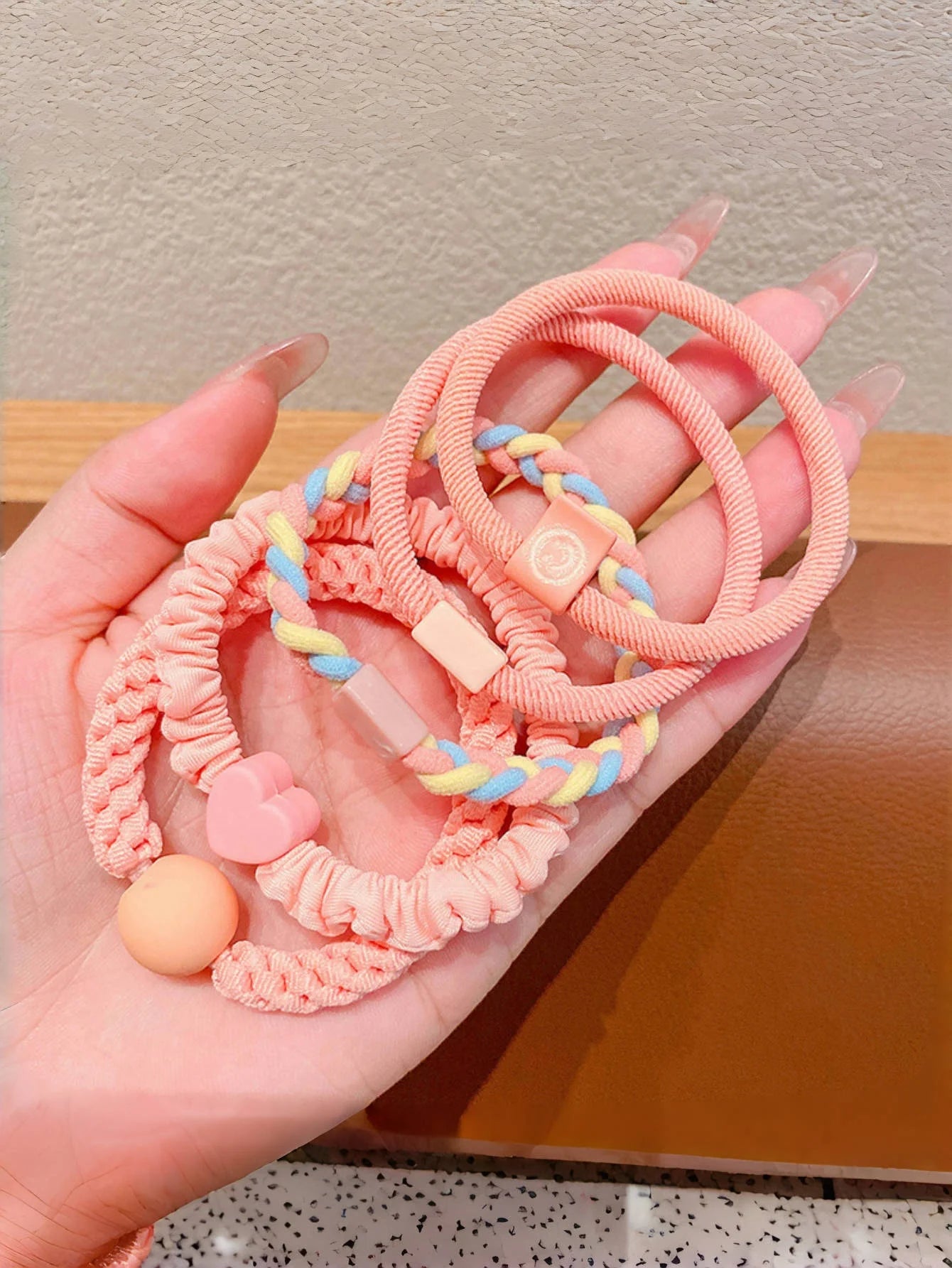 5PCS/ set of girls' Macaron color hair band suitable for bun head ponytail colored rubber band girls hair tie - Clikcy