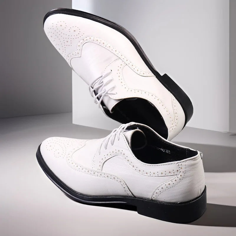 Men's Classic Retro Brogue Shoes Mens Lace-Up Business Leather Shoes Dress Office Flats Men Wedding Party Oxfords Work Footwear
