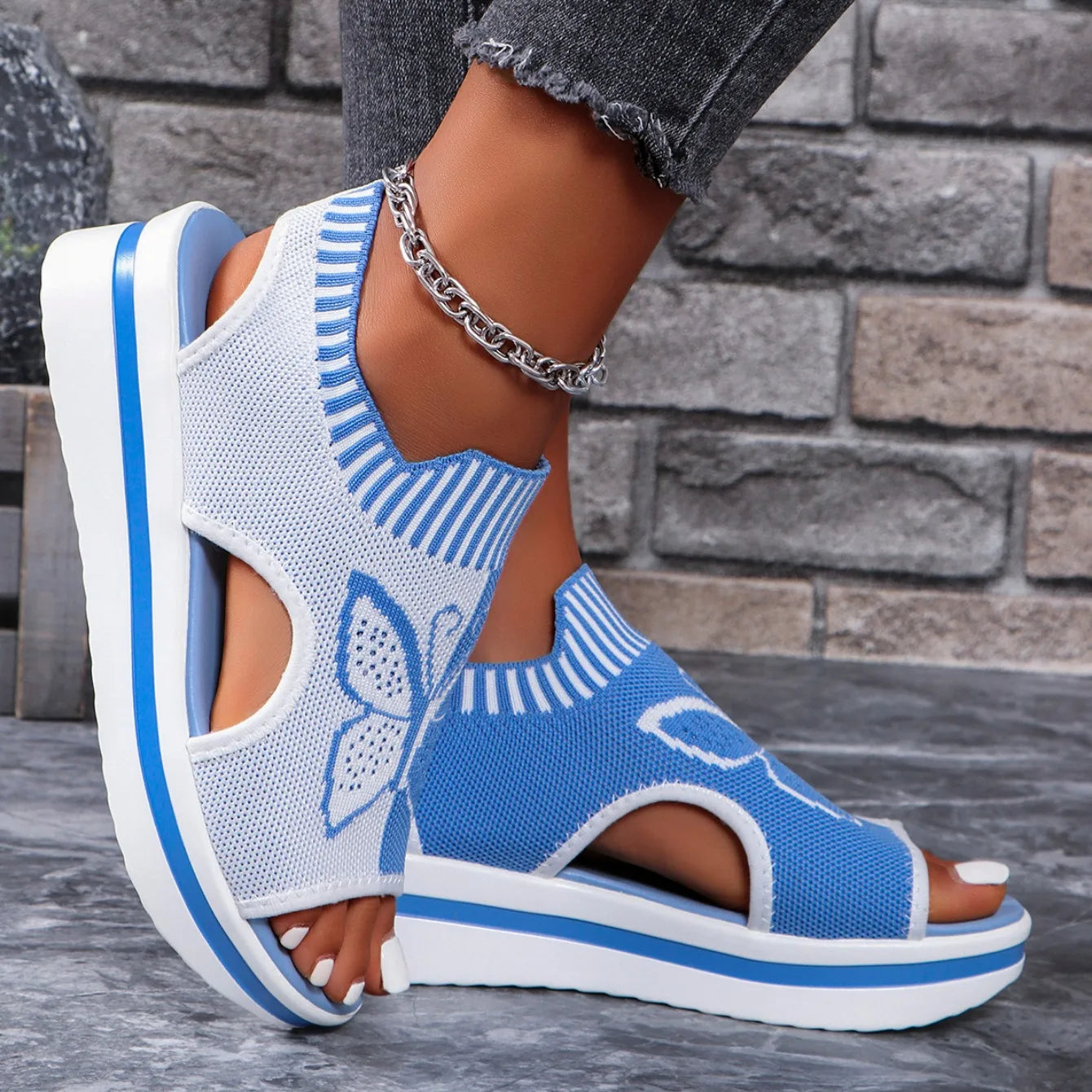 Women Flat Sandals Mesh Fish Mouth Casual Low Heels New Summer Slides Women Platform Shoes Sports Wedges Beach Comfort Sandals