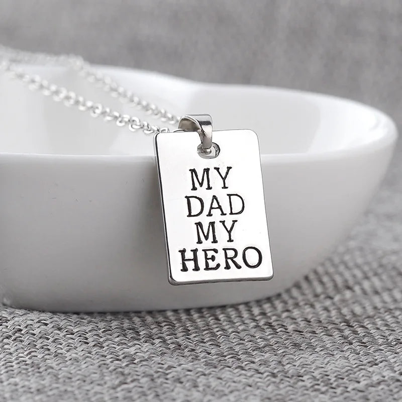 1Pcs "MY DAD MY HERO" Men's and Women's Necklace Square Carved Letter Pendant Accessories Father's Day Gifts pulsera hombre - Clikcy