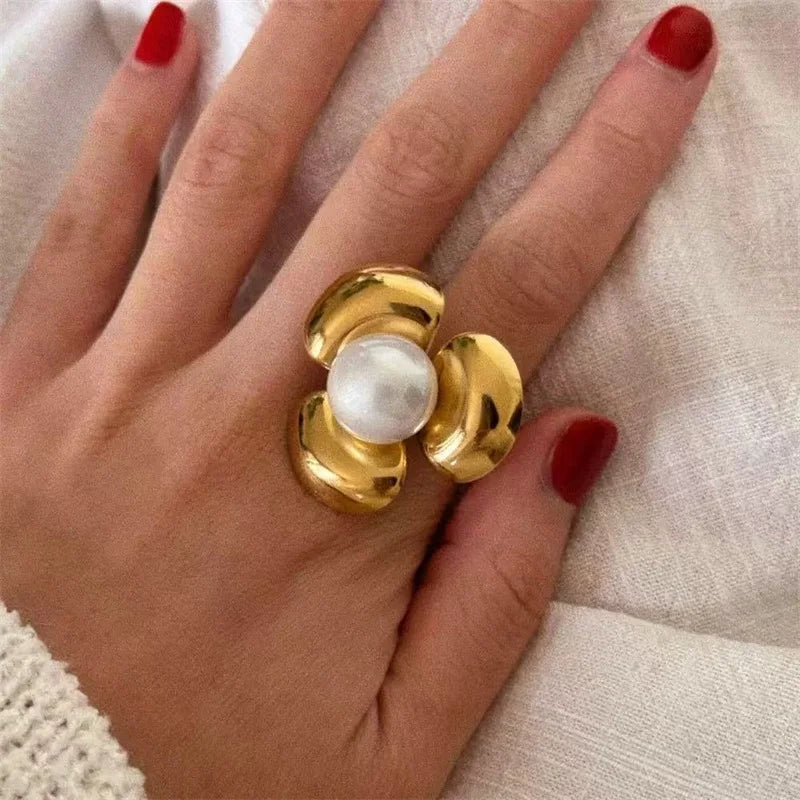 EILIECK  316L Stainless Steel New Design Dragonfly Ring Jewelry Women 18 K Plated Metal Texture Gold Color Ring Accessories - Clikcy