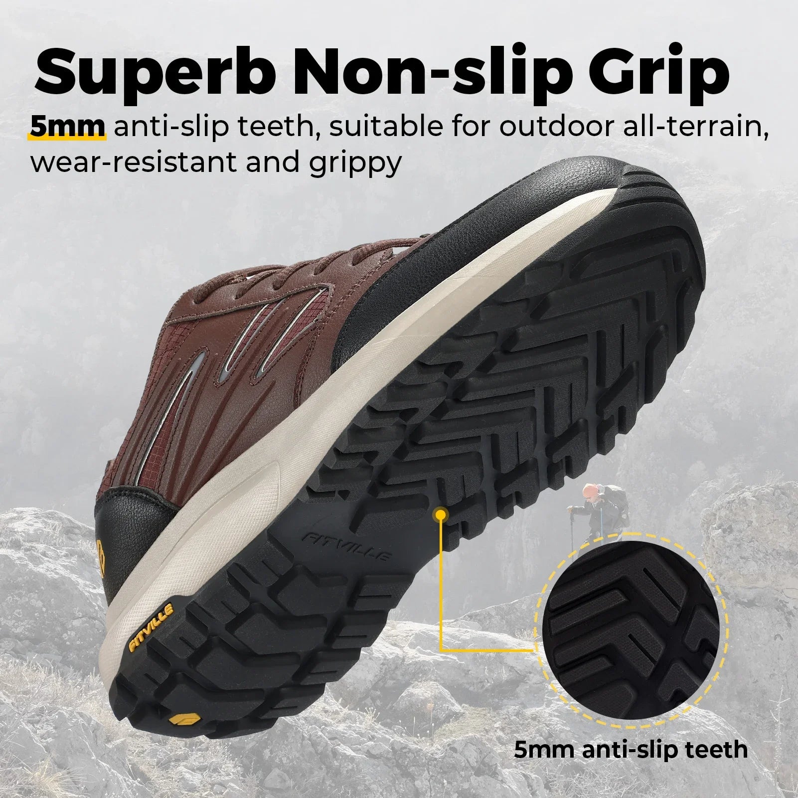 FitVille Men'S Widened Hiking Waterproof Outdoor Work Hiking Shoes With Arch Support To Relieve Heel Pain Lightweight Non-Slip - Clikcy