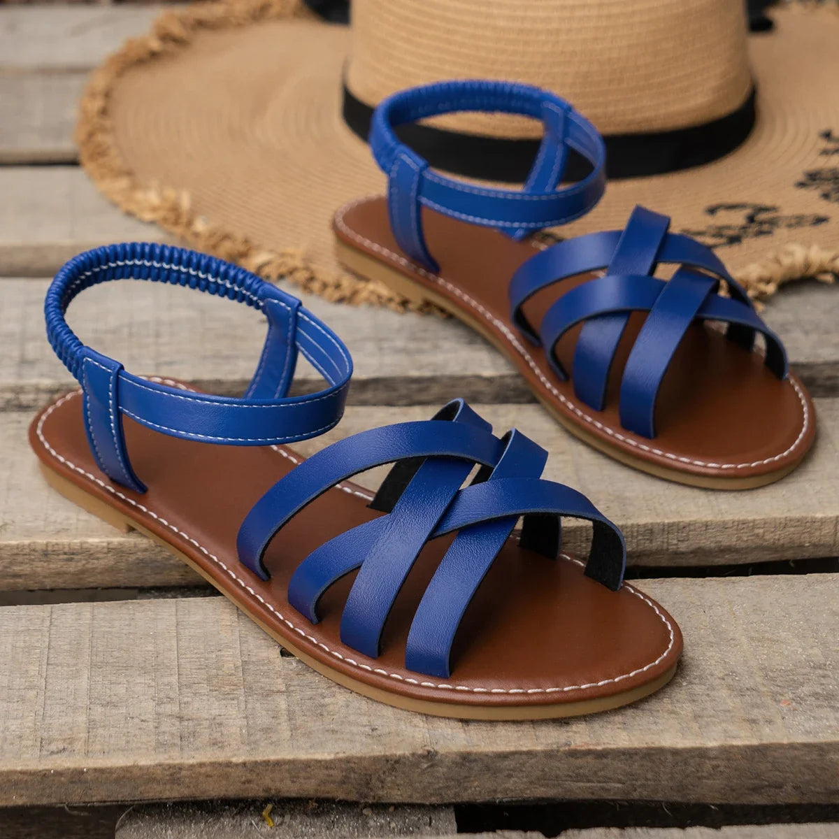 Women Flat Sandals 2024 Summer Hot Women Sandals Bottom Roman Strap Sandals with Non Slip Rubber Soles Ladies Daily Sandalia - Clikcy
