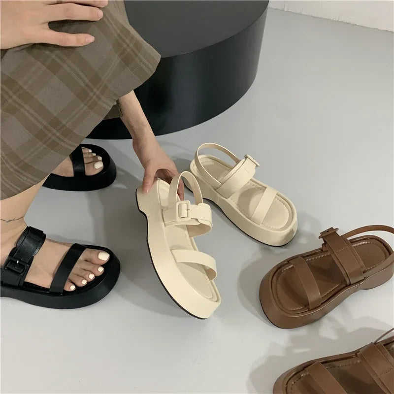 2025 New Gladiator Summer Sandals Fashion Platform Flats Elegant Open Toe Ankle Strap Dress Shoes - Clikcy