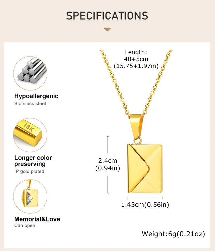 Personalized Photo Locket Necklace Envelope Love Letter Shape Pendant for Women, Customized Picture Pendant Gifts - Clikcy