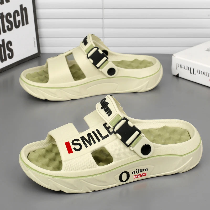 2025 New Men's Massage Slippers Indoor Outdoor Sandals Beach Comfortable Soft Slides Clogs Casual Shoes Men Women Home Slippers - Clikcy