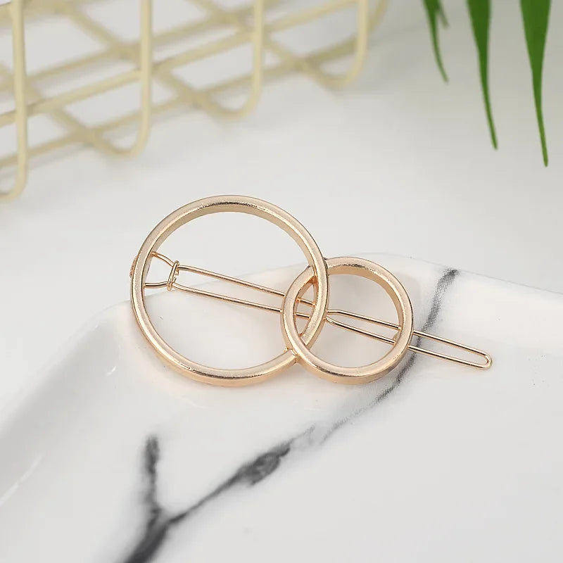 20240Fashion Woman Hair Accessories Triangle Hair Clip Pin Metal Geometric Alloy Moon Circle Hairgrip Barrette Girls Headwear - Clikcy
