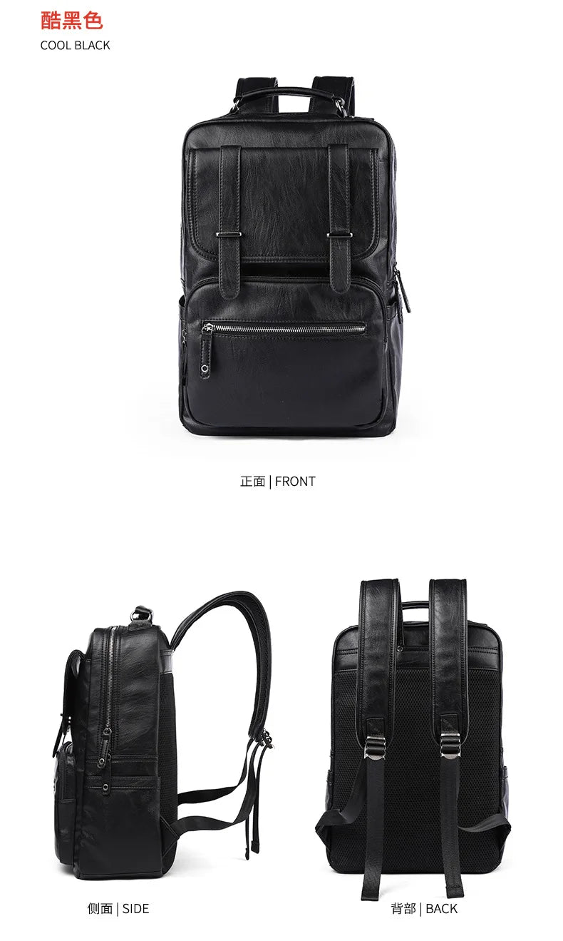 Simple Fashion Men's Backpack Soft Pu Leather Backpack Men Large Capacity 14inch Laptop Bag Students Schoolbags Travel Back Pack - Clikcy