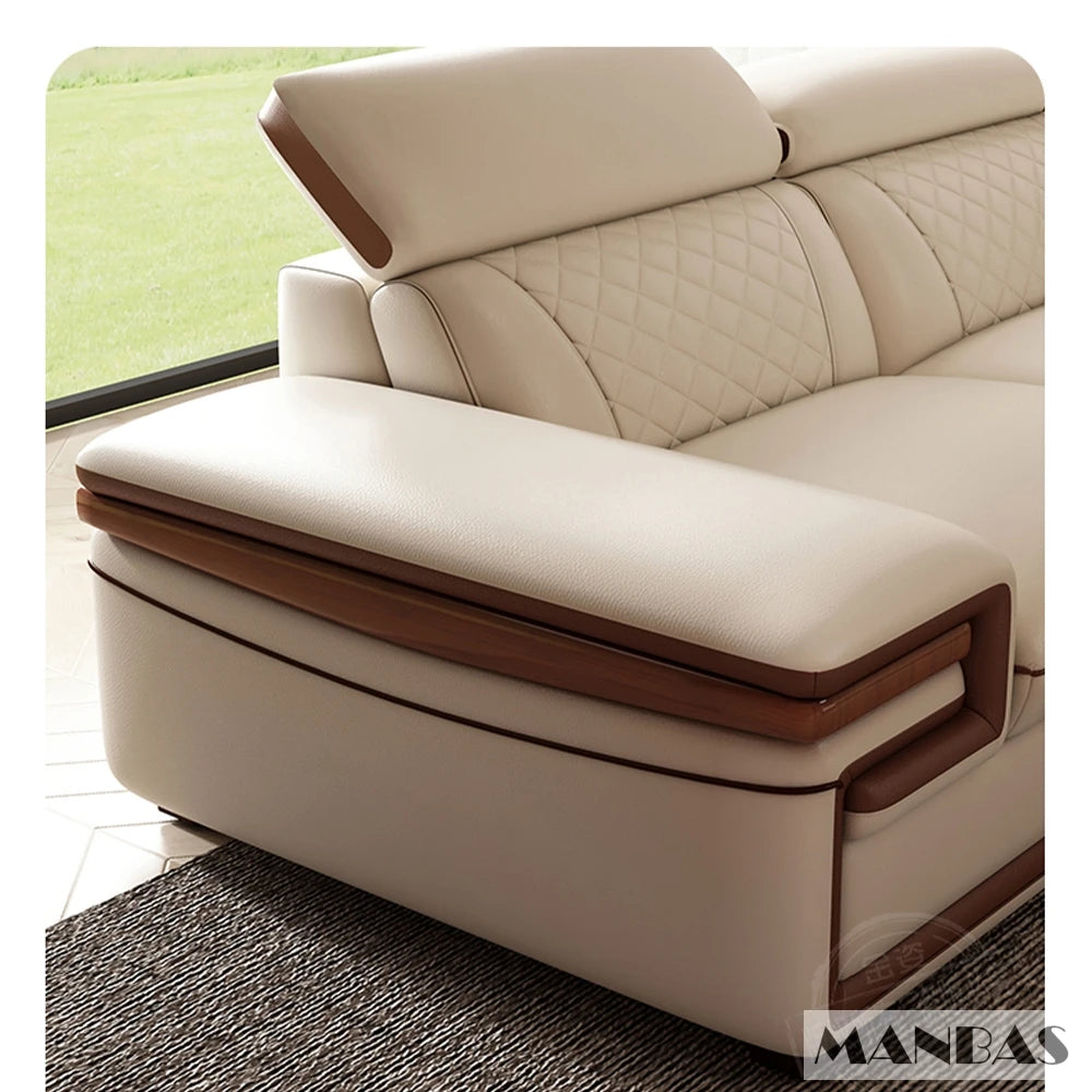 MINGDIBAO Premium Italian Genuine Leather Sofa Set for Living Room with Adjustable Headrests, Bluetooth Speaker, Wireless Charge - Clikcy