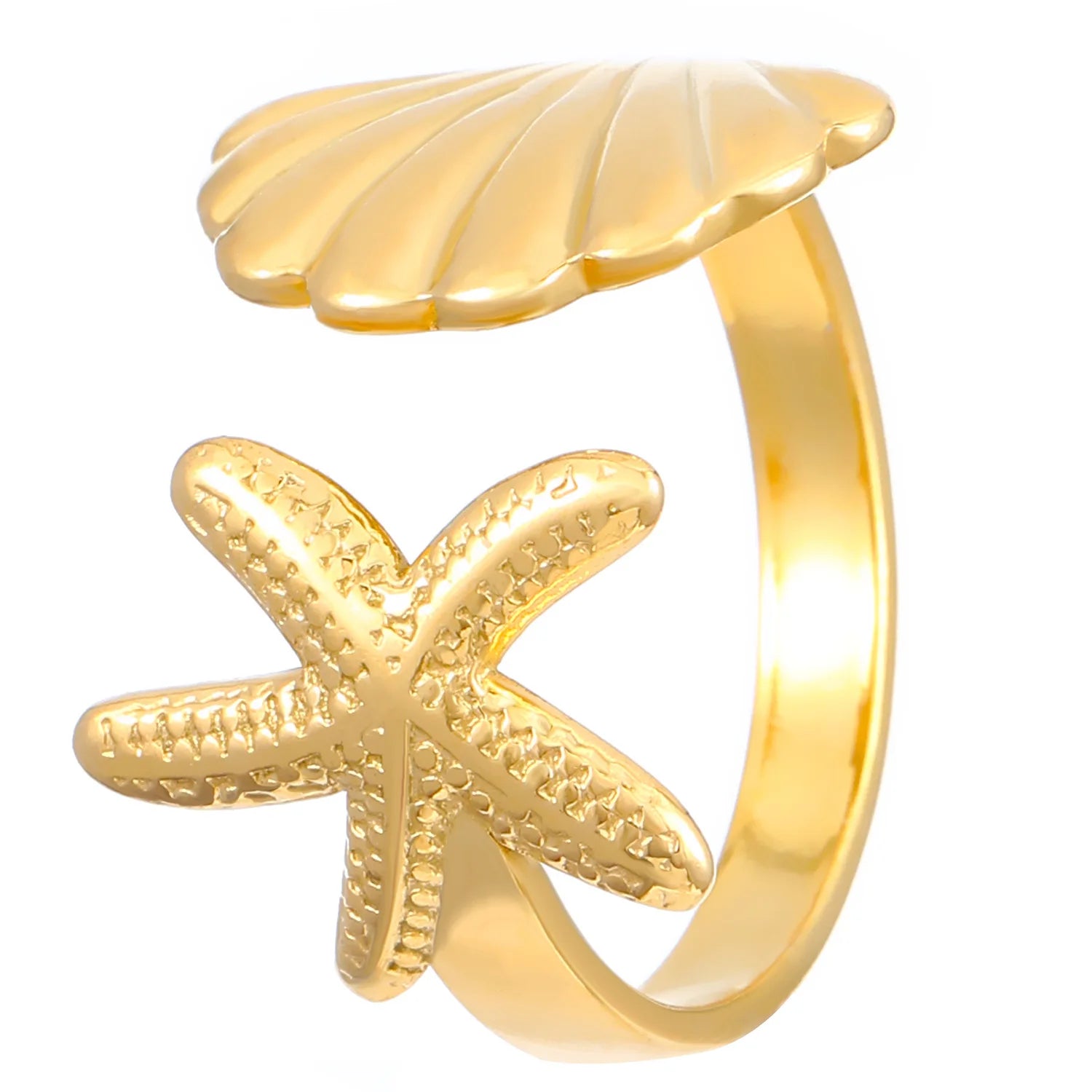 MHS.SUN Ocean Style Stainless Steel Starfish Shell Rings For Women Girl Vintage Gold Plated Open Ring Summer Beach Jewelry