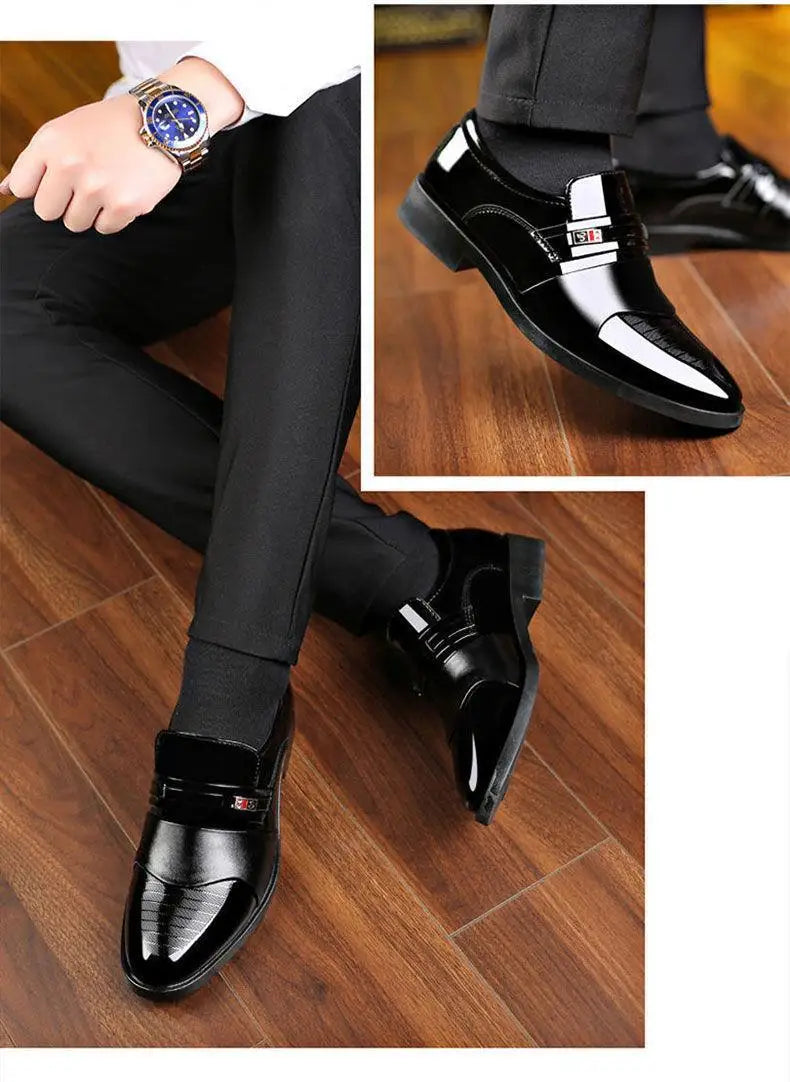 Fashion Black PU Leather Shoes Slip on Formal Men Shoes Plus Size Point Toe Wedding Shoes for Male Elegant Business Casual Shoes