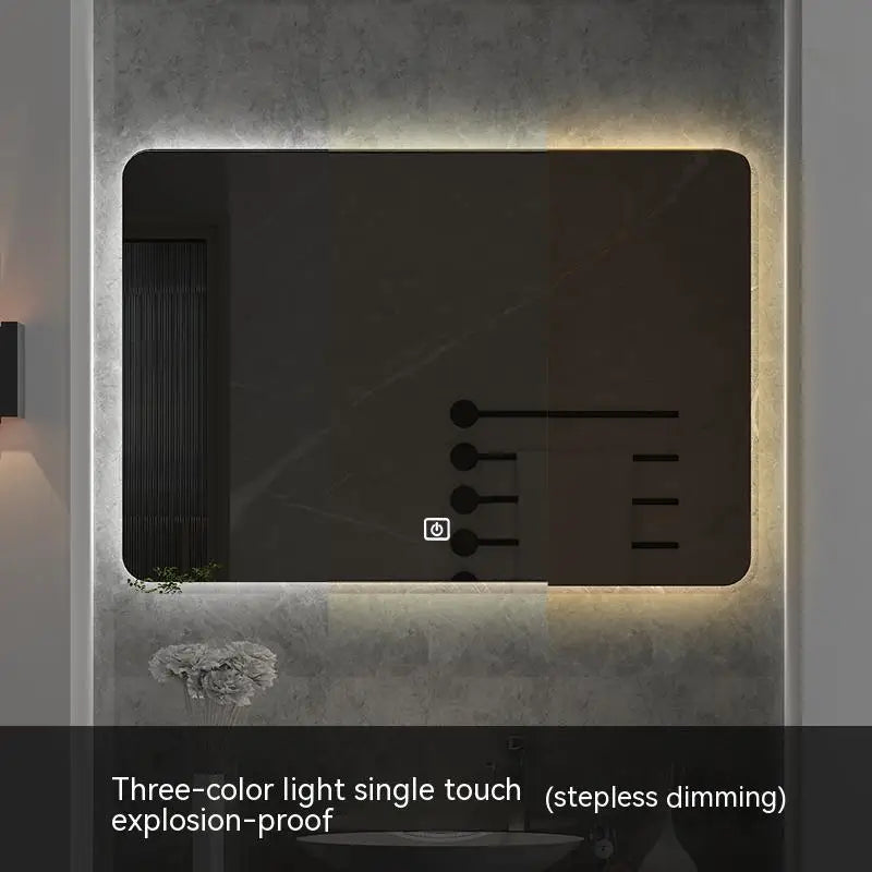 60x80CM Square Smart Hotel Bedroom Defogging Decorative Mirror LED Bathroom Mirror 3 Color Adjustable Backlight - Clikcy