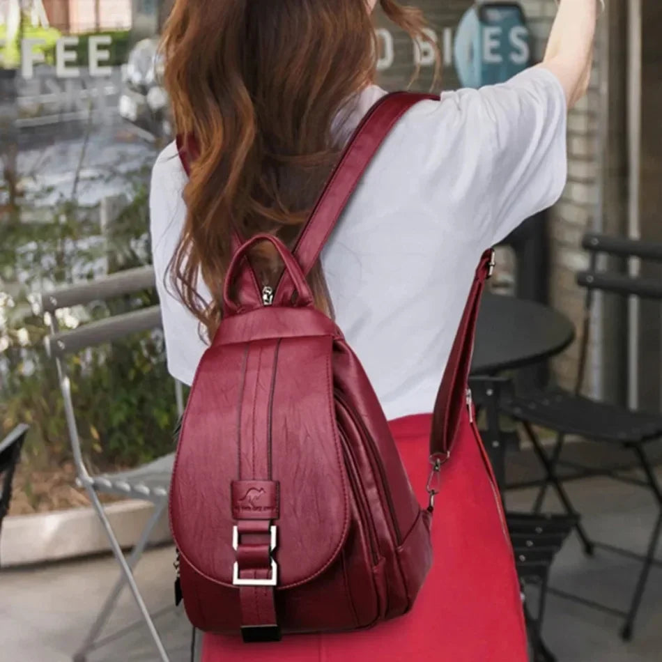 Multifunctional Women Leather Backpacks Vintage Backpack For Teenager Girls School Chest Bag Travel Bagpack Ladies Sac Back Pack - Clikcy