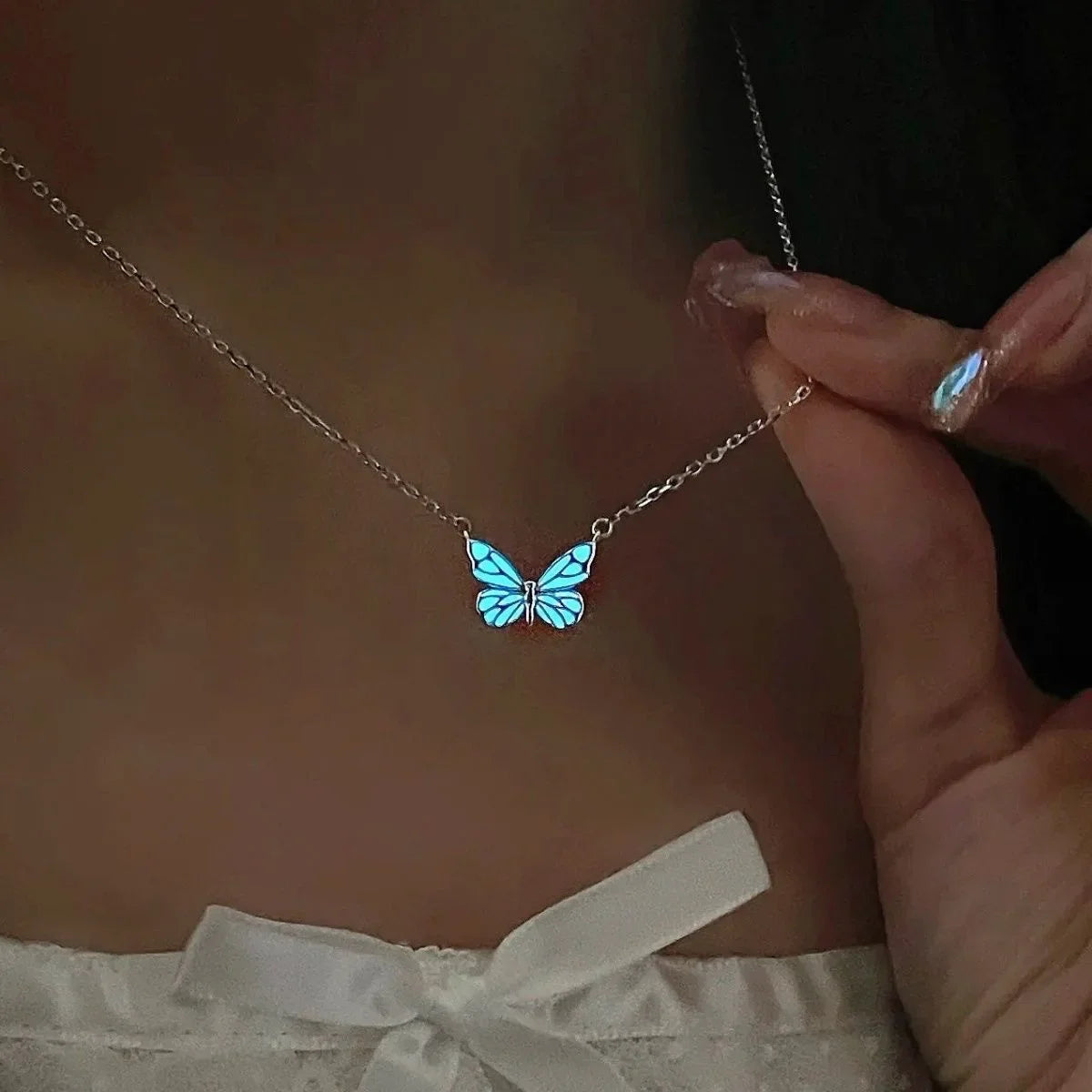 1Set Glow in The Dark Pendant Necklace Bracelet Mermaid Spiral Fashion Jewelry Night Necklace Butterfly Necklace Women Jewelry - Clikcy