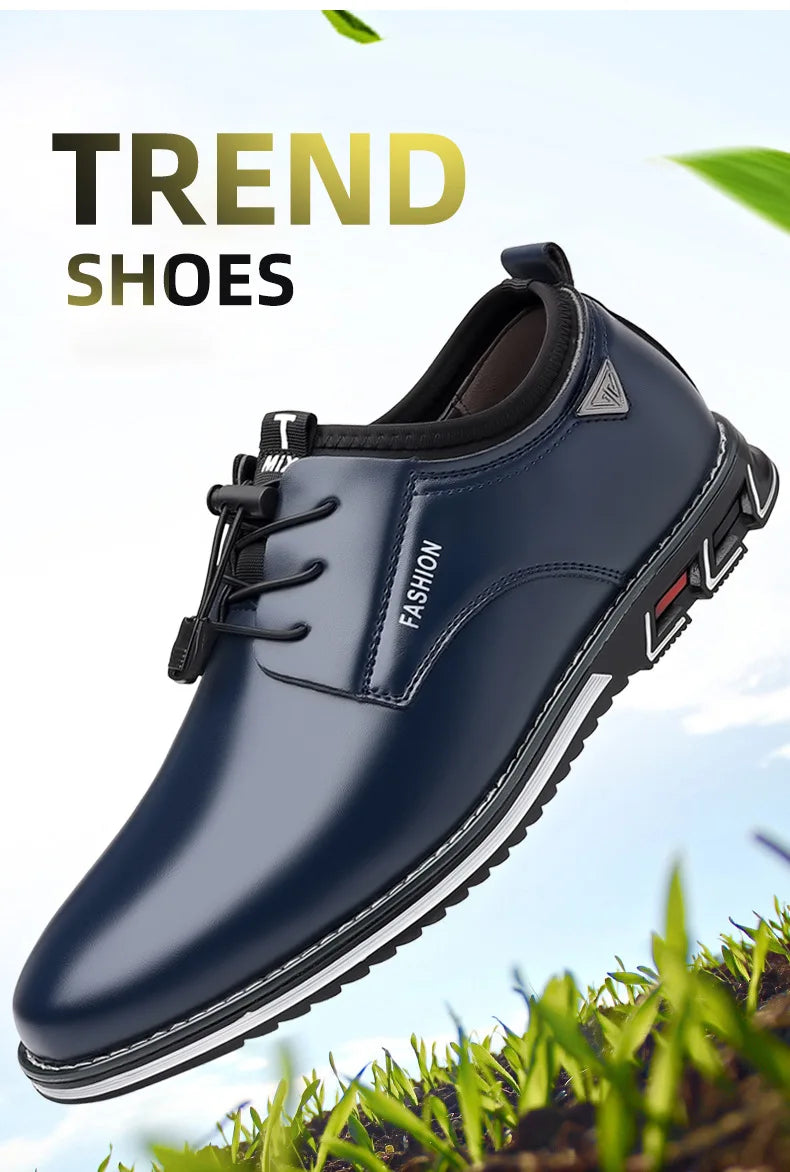 New Business Casual Shoes for Men Lace Up Formal Shoes for Male Black Leather Oxfords Plus Size Wedding Party Office Dress Shoes