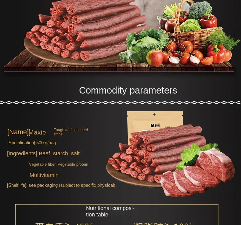 500g Pet Snacks Dog Snacks Fragrant Soft Beef Strips Balanced Nutrition Teeth Grinding and Cleaning Dog Training Reward Snacks - Clikcy