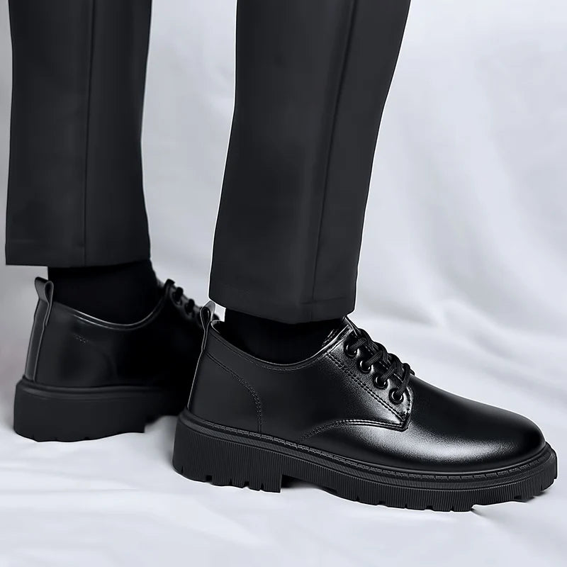 Luxury Men's Genuine Leather Business Formal Shoes British Style Men's Black Platform Lace Up Casual Shoes Zapatos De Cuero 2025