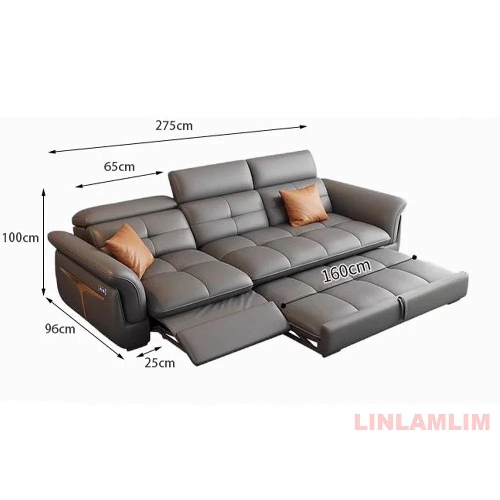 Modern Electric Recliner Sofa Bed with Adjustable Backrest, L-Shaped Multifunctional Italian Genuine Leather Sectional Couch
