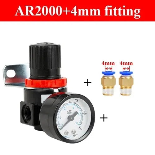 AR2000 1/4'' Air Pressure Regulator Control Compressor Pump Gas Regulating Treatment Units with Gauge Adjustable - Clikcy
