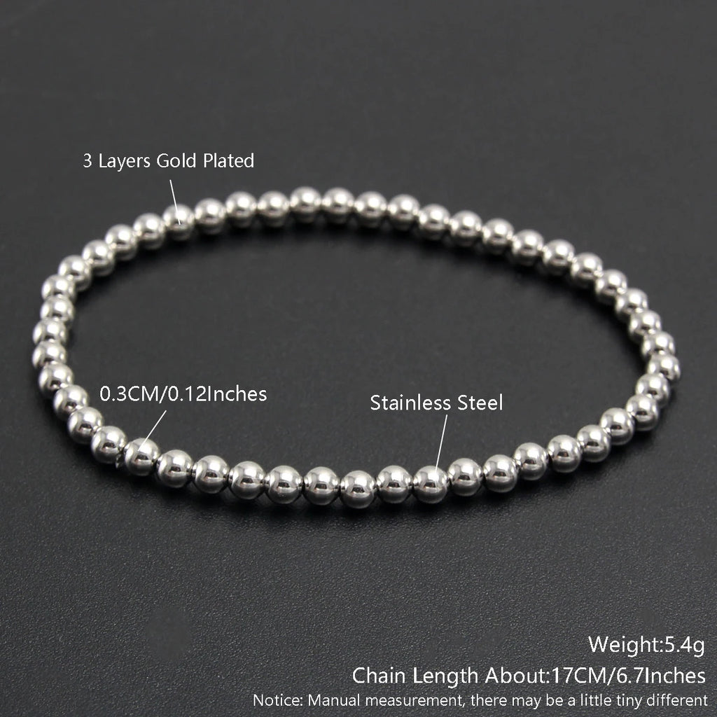 MHS.SUN Trend Stretch Stainless Steel Bracelets Gold Sliver Color 2MM 5MM 8MM Stacked Ball Beaded Bracelet For Women Men Jewelry