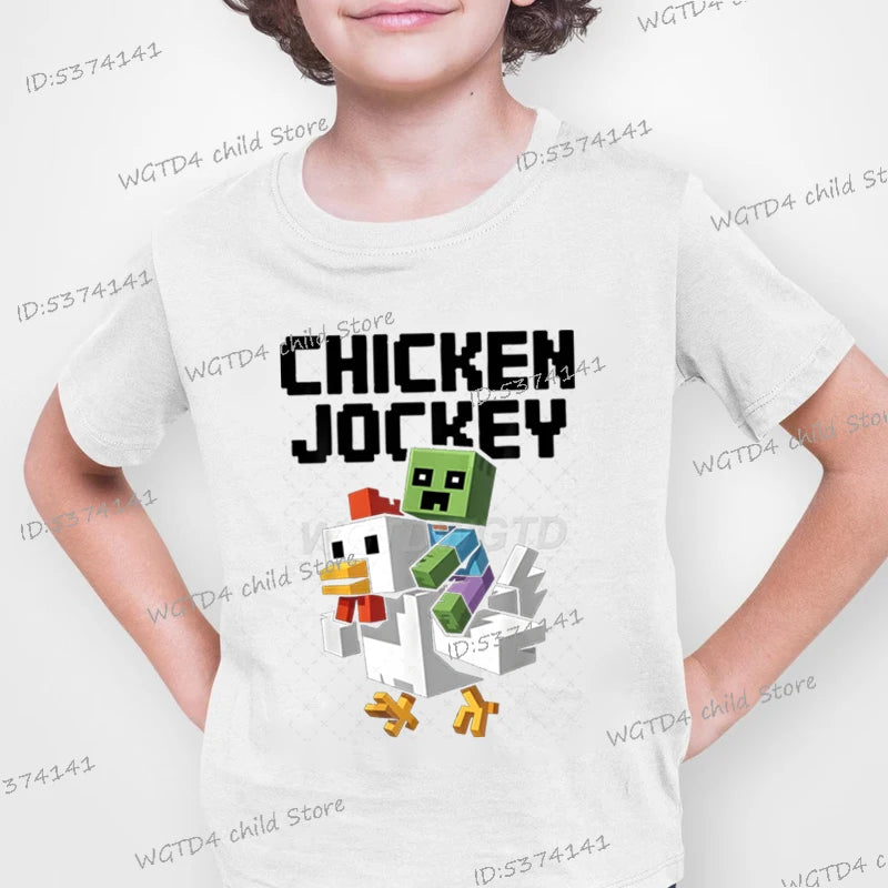 Kids T-shirts Chicken Jockey Cartoon Fashion Clothes Video Game Y2k Design Casual Crewneck Top Tee 2025 Summer Girl Boy T-shirts - Clikcy