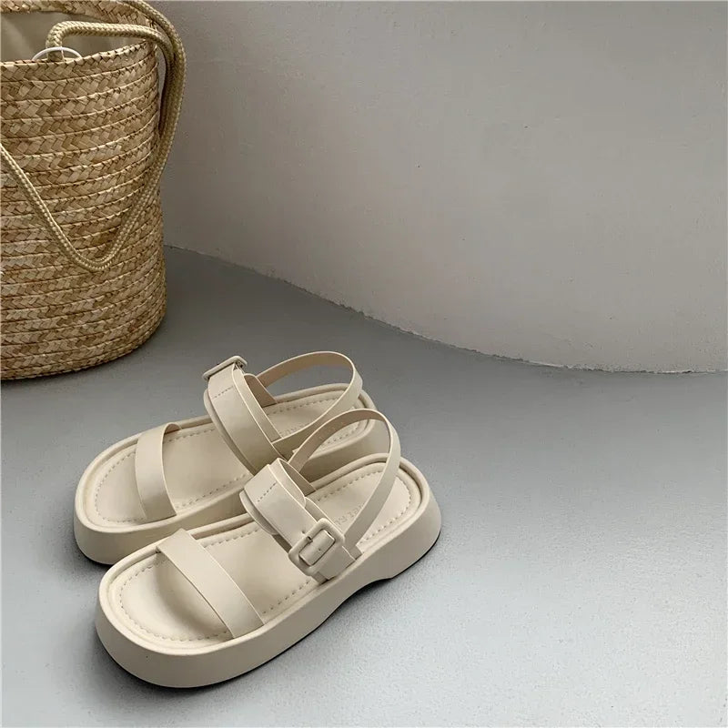 2025 New Gladiator Summer Sandals Fashion Platform Flats Elegant Open Toe Ankle Strap Dress Shoes - Clikcy