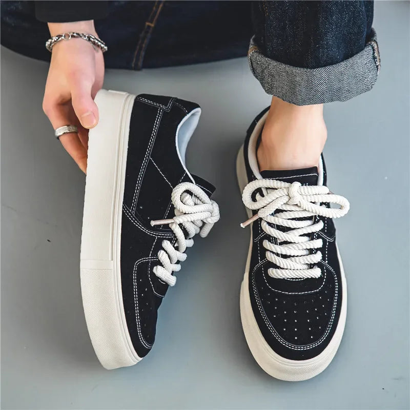 Men's Fall Casual Skateboard Shoes Men Comfortable Black Thick Sole Sneakers Lightweight Versatile Walking Tennis Shoes for Men