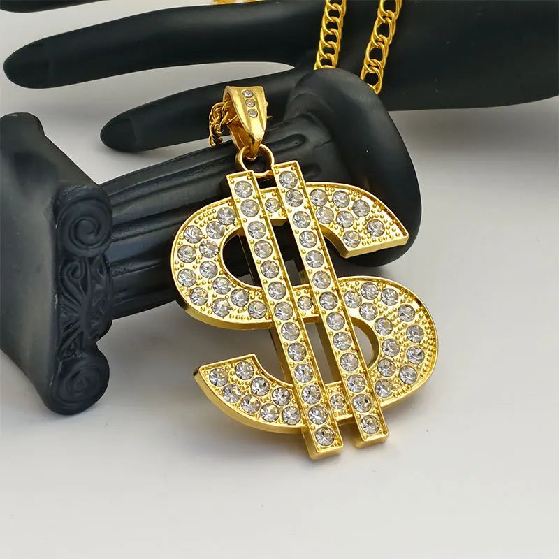 Men Gold Color Dollar Sign Necklaces,Hip Hop Money Dollar Pendant Collar Dollar Open Ring,Music Festival Party Gifts Jewelry - Clikcy