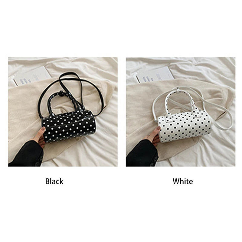 Women Fashionable Shoulder Bag, Adjustable Strap Dots Print Handbag Zipper Closure Crossbody Bag - Clikcy