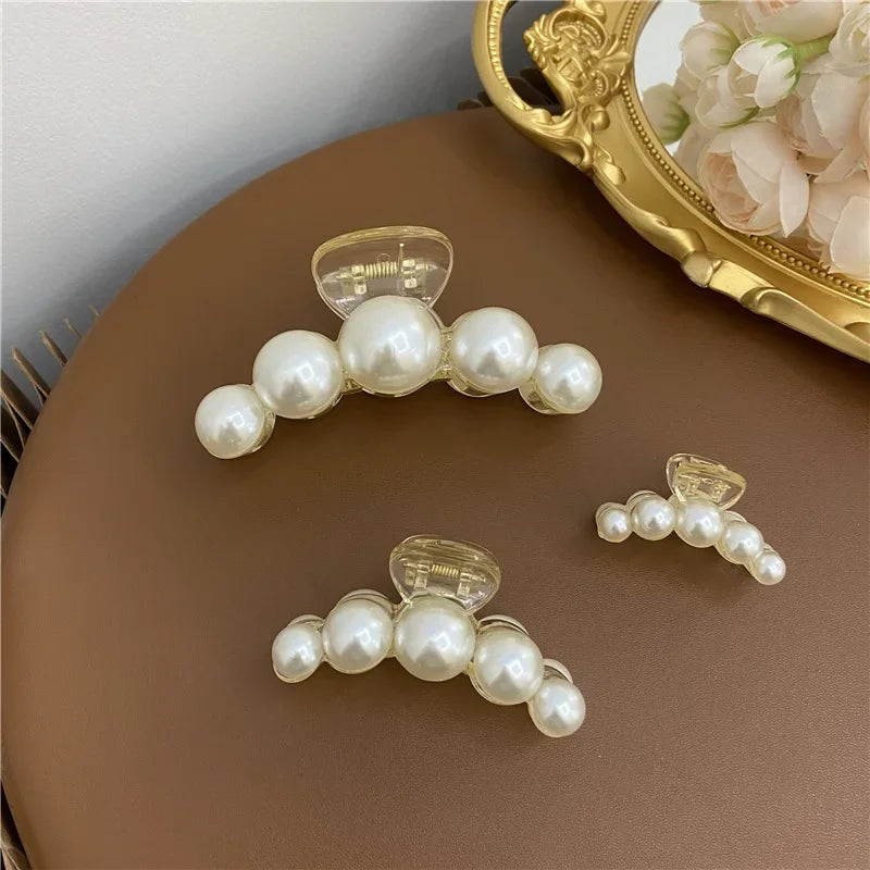 Elegant Hyperbole Big Pearls Acrylic Hair Claw Clips Big Size Makeup Hair Styling Barrettes for Women Hair Accessories - Clikcy