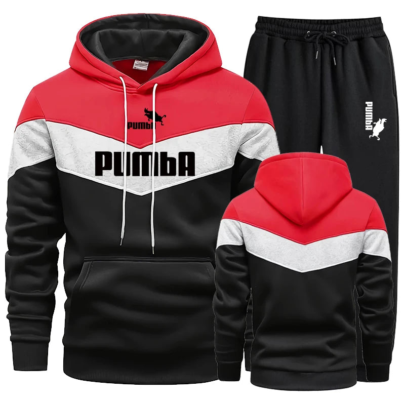 Mens Tracksuit Print Sports Hoodie+Trousers 2 Piece Set Street Casual Sweatshirt Suit Jogging Men's Splicing Clothing Hot Sales - Clikcy