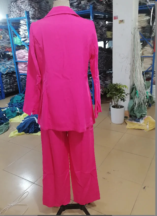 Women's Urban Suits 2024 Spring/Summer Latest Elegant Notched Collar Blazer Long sleeved Coat&Pocket Design Button Pants Set - Clikcy