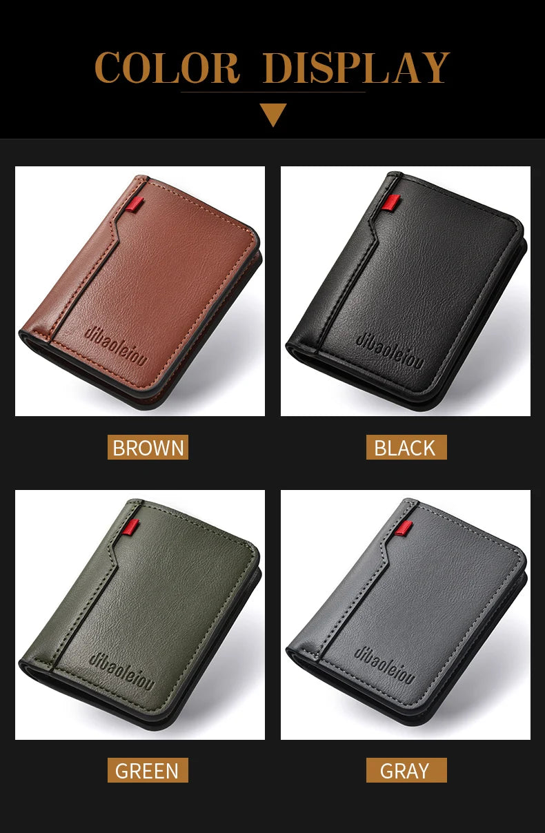 1Pc New Ultra-thin Mini Soft PU Leather Credit Card Wallet Holder Short Vertical High Quality Men's Wallet - Clikcy