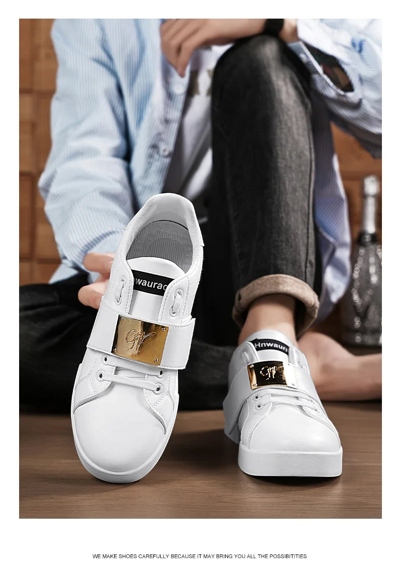 HKDQ Classic Black Sneakers For Men Fashion Design Leather Casual Sneakers Man Street Style Comfortable Men's Skateboard Shoes