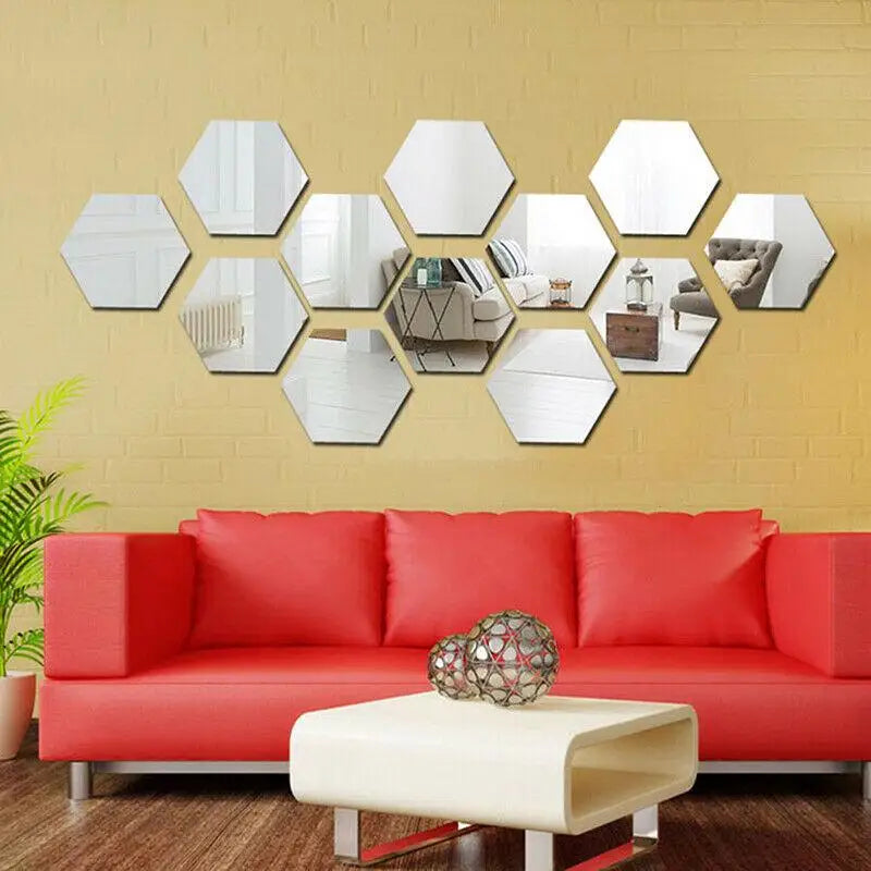 6/12Pcs Hexagon Acrylic Mirror Wall Stickers Home Decor DIY Removable Mirror Sticker Living-Room Decal Art Ornaments For Home - Clikcy