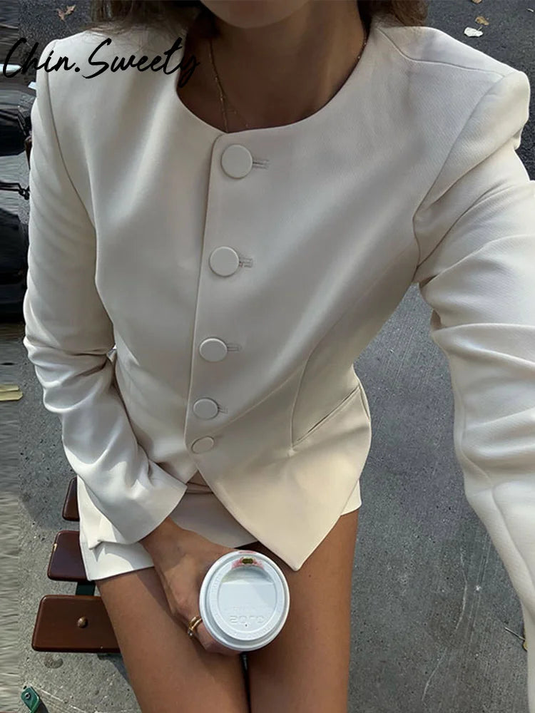 Urban Solid Blazer Skirt Set Women Slim O-neck Single Breasted Jacket Mini A-line Skirt 2025 Spring Elegant Lady Office Outfit - Clikcy