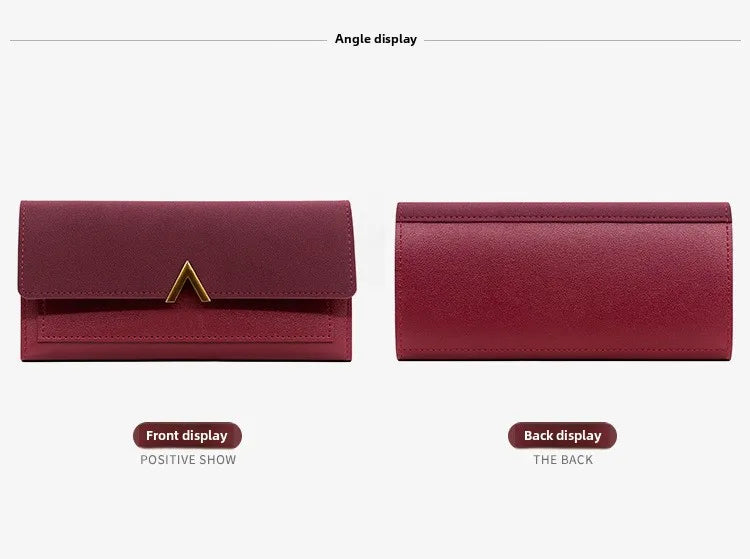New Korean version women's wallet long V-shaped buckle three fold wallet for women, hand-held bag, change card bag - Clikcy