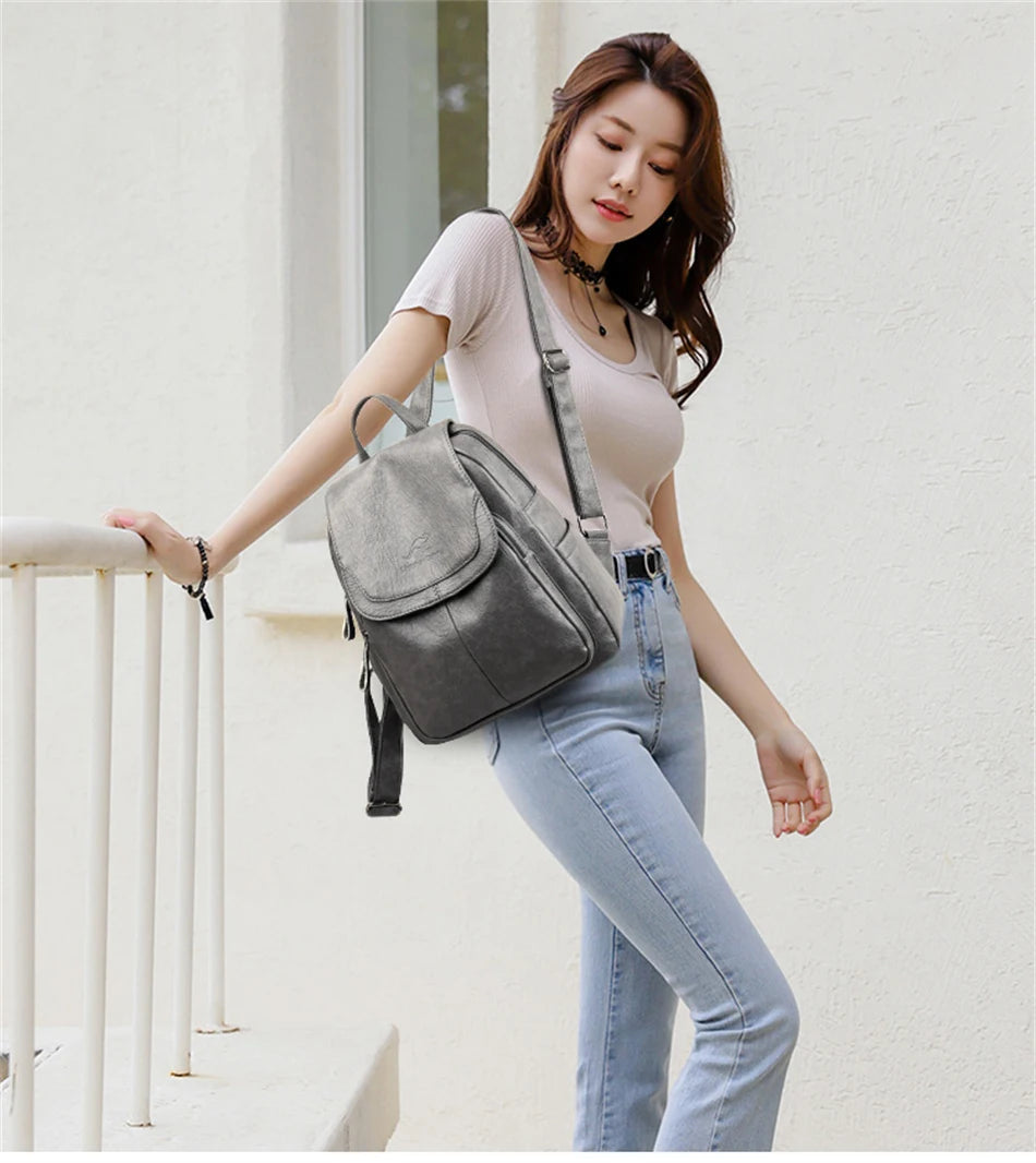 High Quality Soft Leather Backpacks Purses for Women Casual Daypack Vintage Bagpack School Bags for Teen Girls Mochilas Rucksack - Clikcy