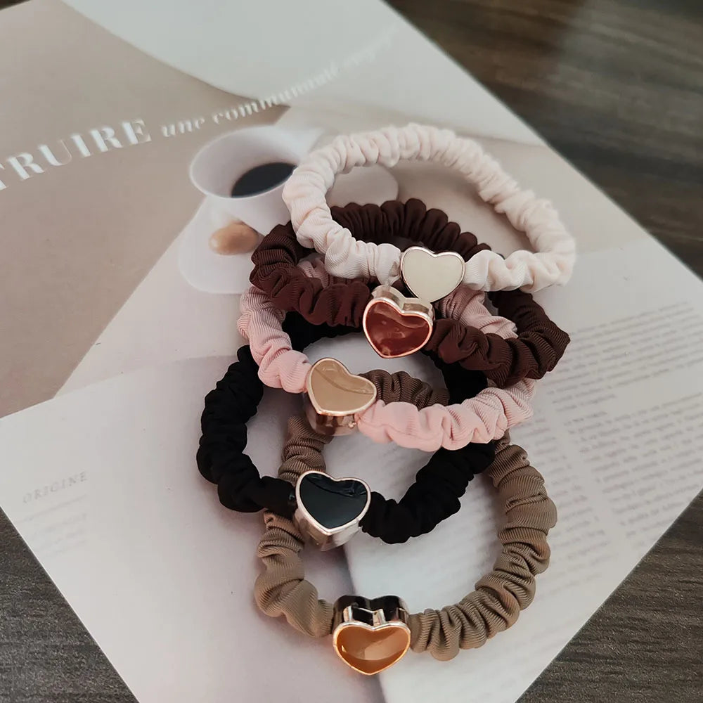 5PC European and American Cream Heart High Elasticity Hair Ties for Women Girls Ponytail Holder Hair Rings Rope Accessories - Clikcy