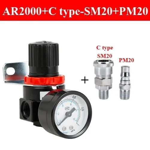 AR2000 1/4'' Air Pressure Regulator Control Compressor Pump Gas Regulating Treatment Units with Gauge Adjustable - Clikcy