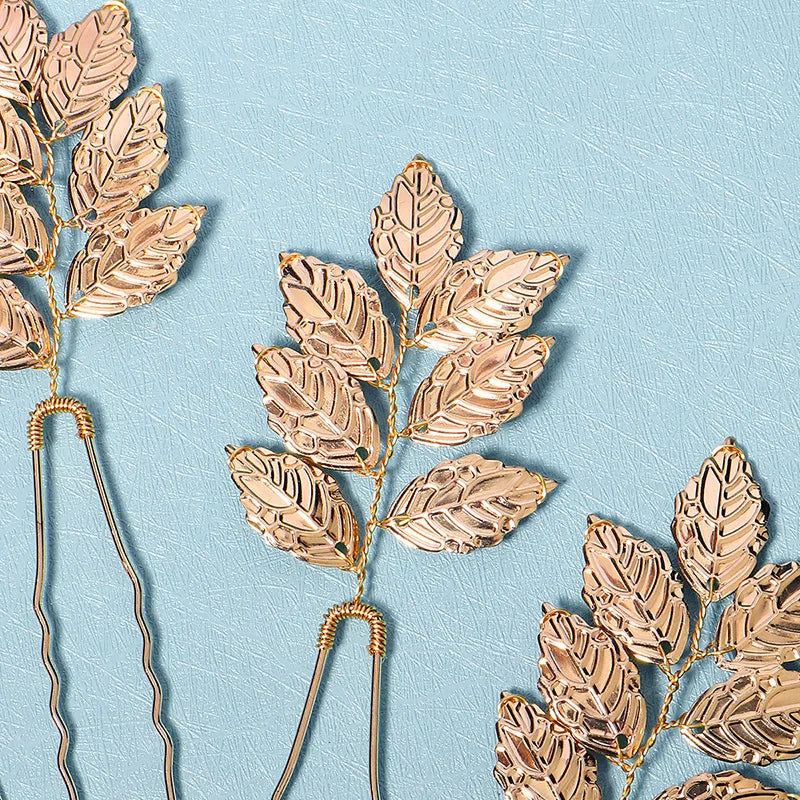 6PCS Gold Leaf Metal Hairpin Fashion Bridal Headdress Hair Accessories Rhinestone Crystal Hair Clips For Women Holiday Gift - Clikcy
