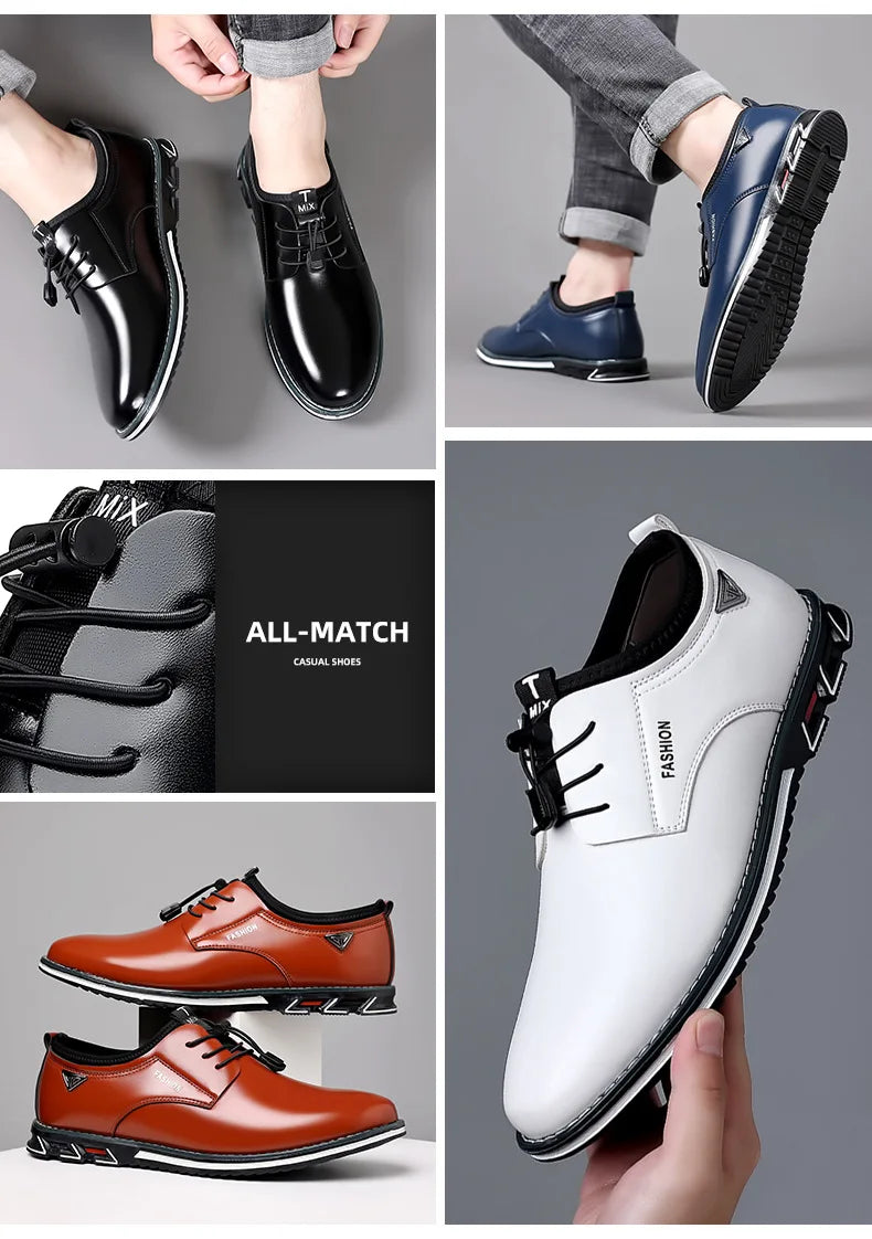 New Business Casual Shoes for Men Lace Up Formal Shoes for Male Black Leather Oxfords Plus Size Wedding Party Office Dress Shoes