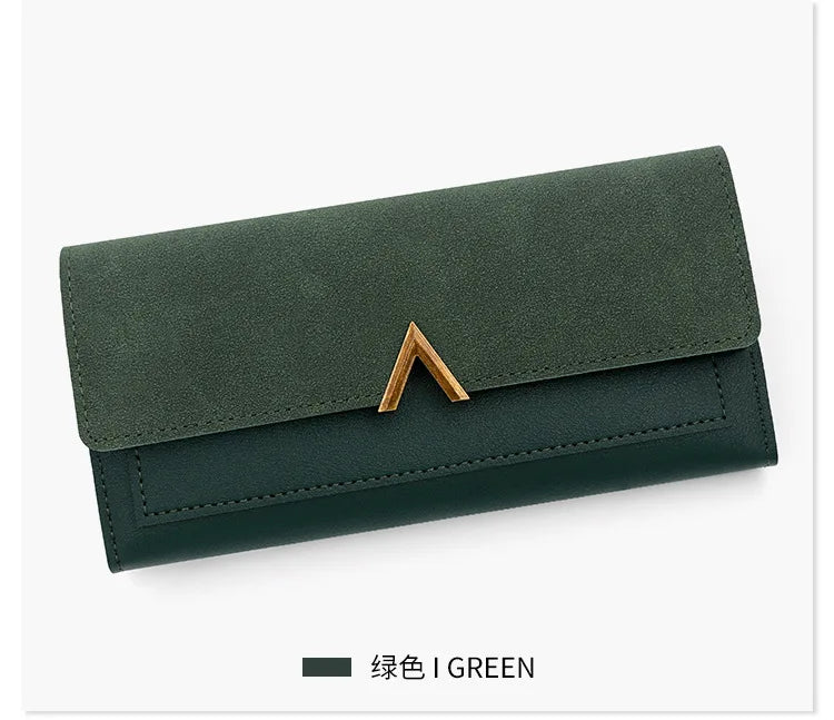 New Korean version women's wallet long V-shaped buckle three fold wallet for women, hand-held bag, change card bag - Clikcy